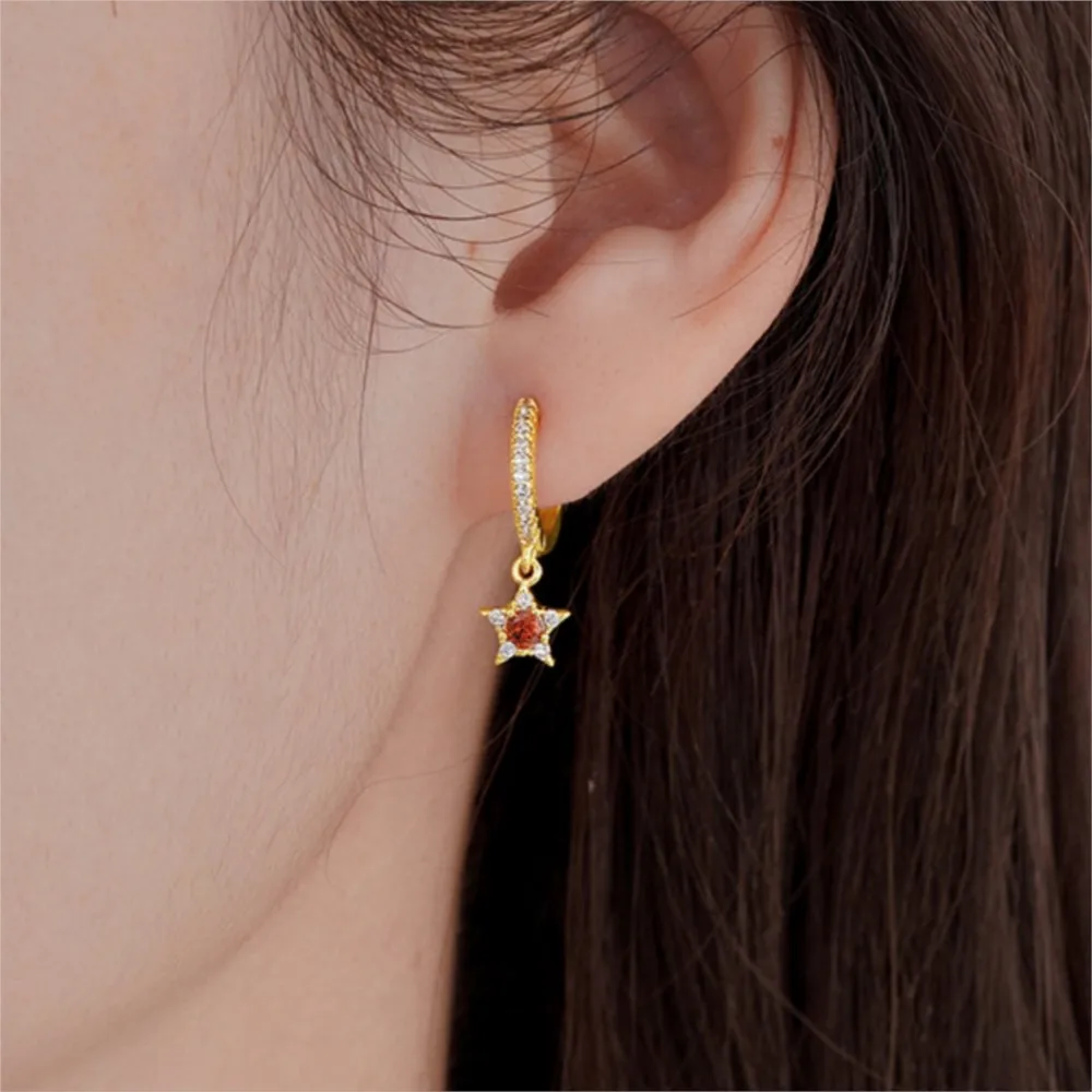 Delicate Colorful Zircon Star Pendant Hoop Earrings for Women Luxury Eleagnt Dangle Earring Party Jewelrys Gifts