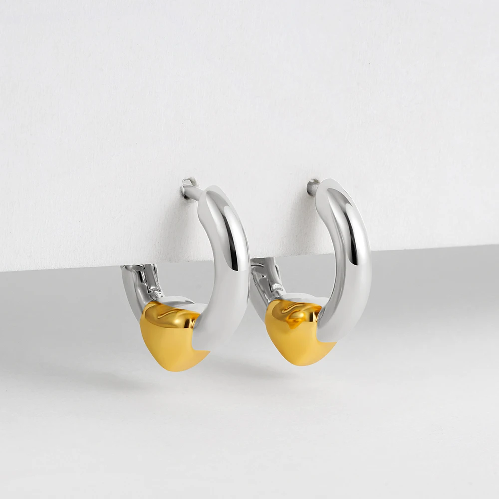 Unique Personality Mix Color Zircon Hoop Earrings for Women Girls Chunky PVD Gold&silver Colorblocked Heart Huggie Ear Jewelry