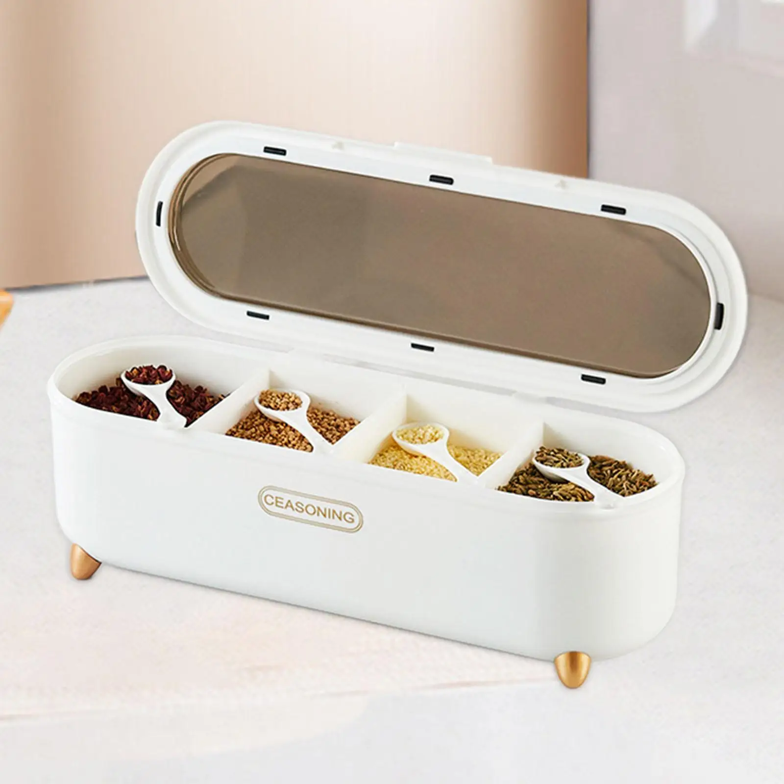 

Seasoning Container Divided Nordic Decorative Seasoning Bottle 4 Grids for Kitchen Counter Restaurant Dining Room Home Party