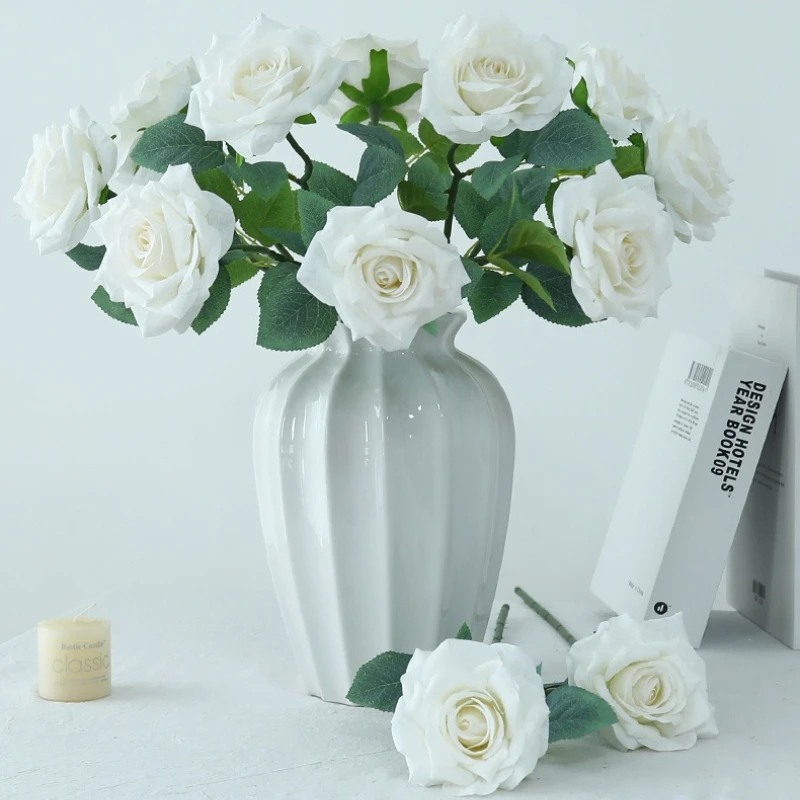 12 stücke Simulation Herbst Schneeflocke Rosen Seide Gefälschte Blumen Auditorium Dekoration Künstliche Diamant Rose Zweig Lila Blume