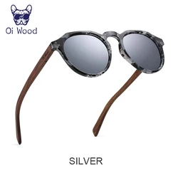 Oi Unisex Round Walnut Wood Sunglasses with Red Lenses (Polarized)