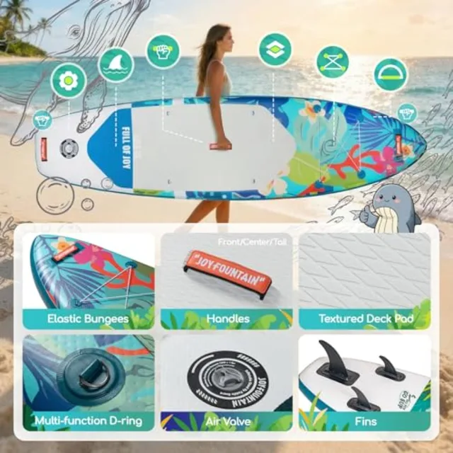 Inflatable Stand Up Paddle Board for outdoor water sports PVC material blue ultra-stable wide design with anti-slip EVA deck an