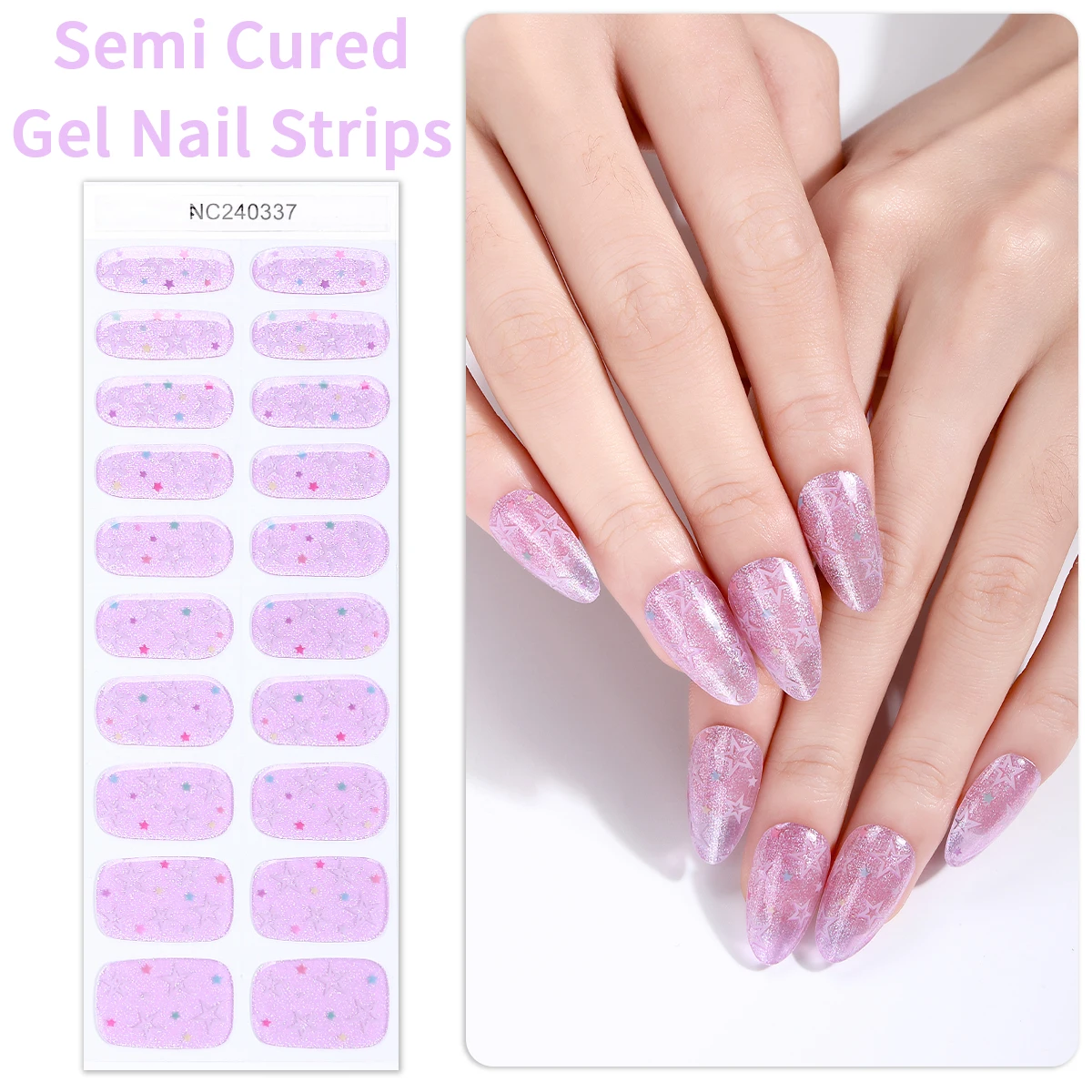 20Tips Glitter Heart Semi Cured Nail Gel Strips Romantic Valentine Gel Nail Stickers Long Lasting Self-Adhesive Gel Nail Wraps 3
