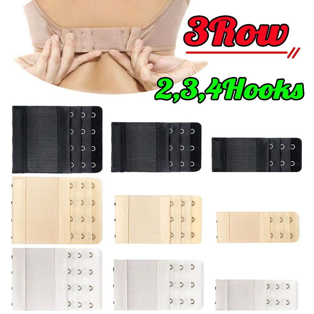 3/pk Bra Extender Elastic Lingerie Extenders 2-Hooks 2 Rows Extension Strap  Assorted Colors