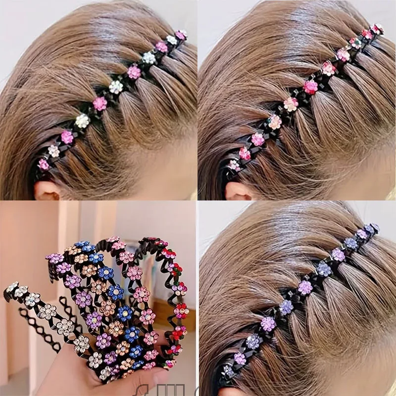 New Non-slip Rhinestone Headbands Solid Wave Hairbands for Women Girls Bezel Fashion Hair Hoop Ladies Boutique Hair Accessories