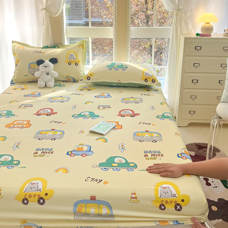 Bonenjoy 100% Cotton Bedsheet Skin-friendly Fitted Sheets Non-slip Bed Cover Cartoon Bed Linen sabanas (Pillowcase Need Order) 2