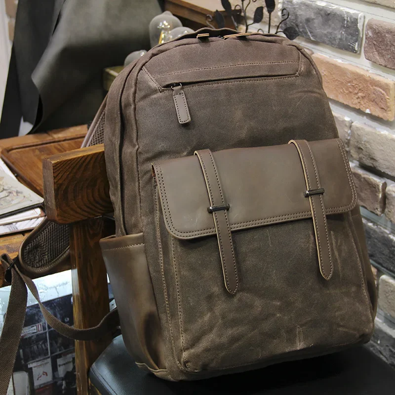 Durable Canvas Backpack with Large Capacity for Men, Travel Laptop Bag