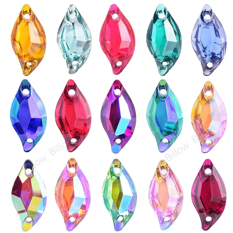 Sew On Rhinestones 50Pcs/Pack 9x20mm Leaf Shape Resin For Dress