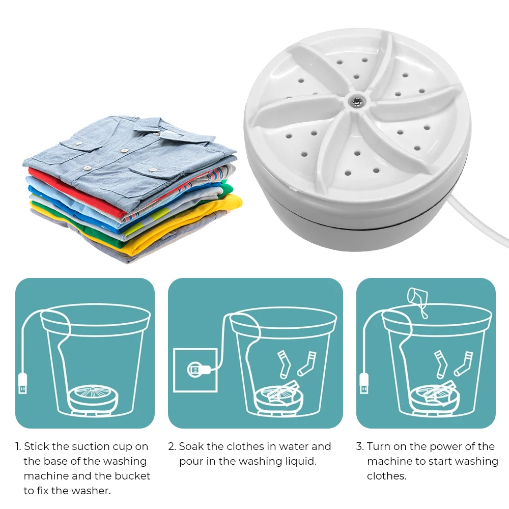 Washing Machine Mini Ultrasonic Rotating Turbine USB Multifunction Removes Dirt Clothing Wash Dishes Travel Home