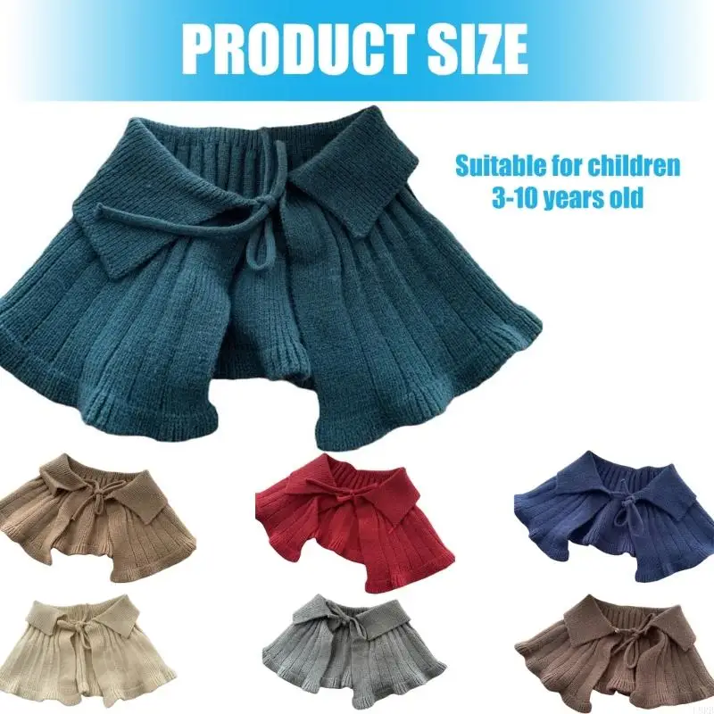 L8RB Solid Color Knitted Shawl for Baby Girls Soft & Comfortable Warm Strap Tied