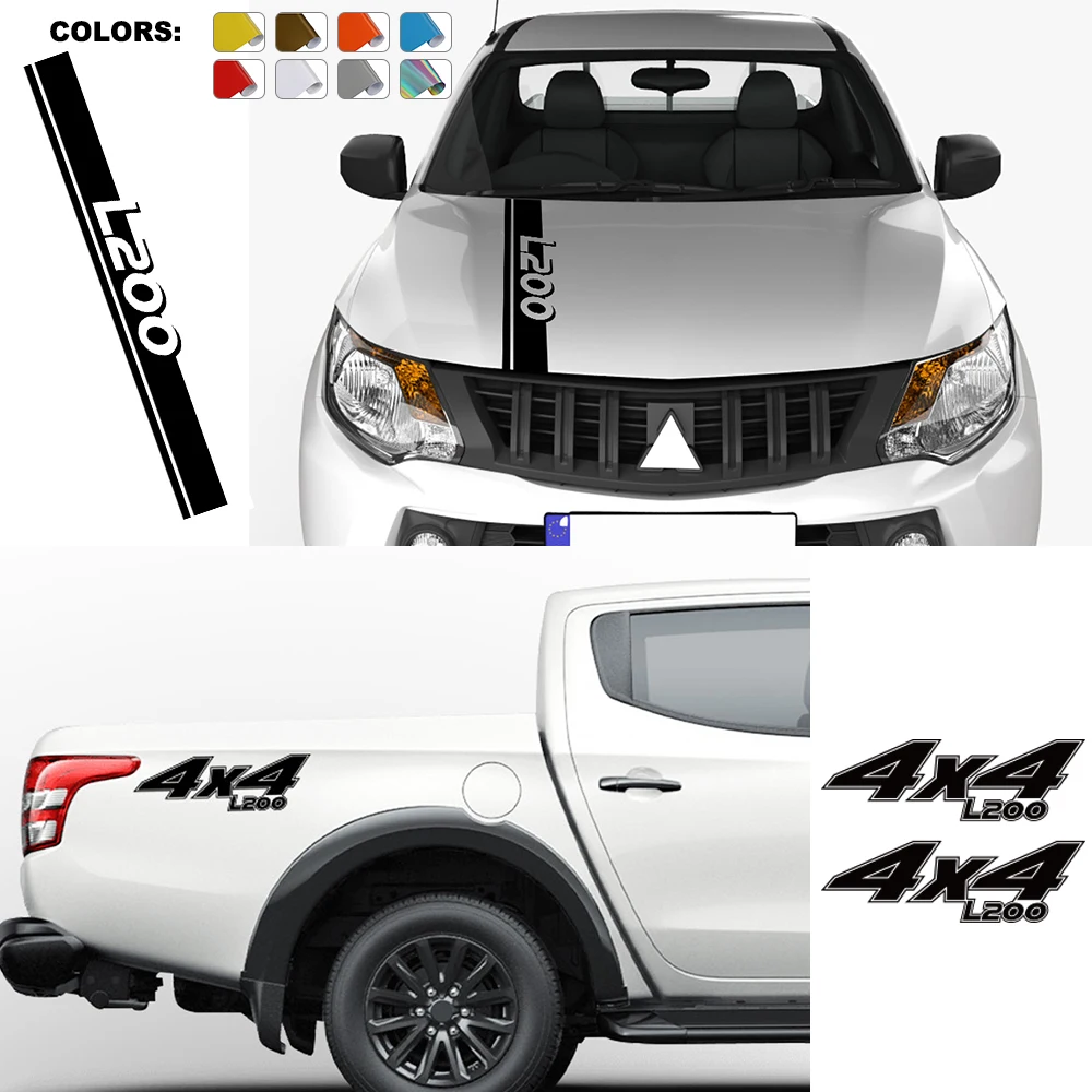 NIAVIS Autocollant 4X4, Pour Mitsubishi L200 Attrage, Pour Pajero Accessoires Car Side Jupe Decor Stripes Decals