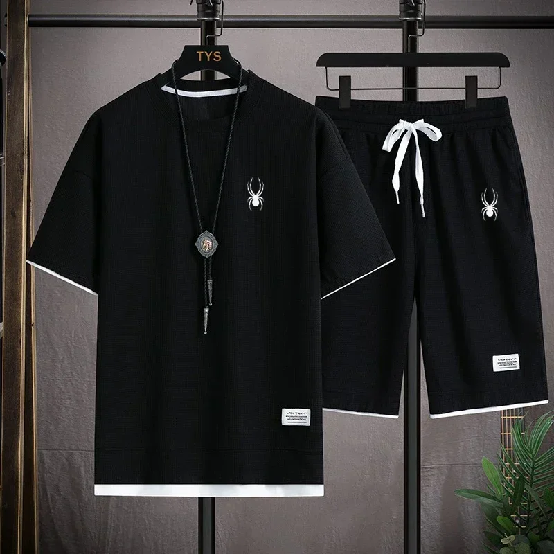 2024 Summer fashion men's suit Korean sportswear short sleeve T-shirt + sports shorts suit jogging casual men's wear