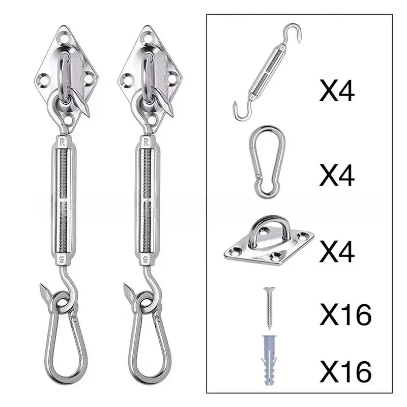 Description Picture 4 of itemHook Diamond Buckle Tensioner Sunshade Net Flower Basket Screw Stainless Steel Four Corner Sunshade Sail Accessory Spring