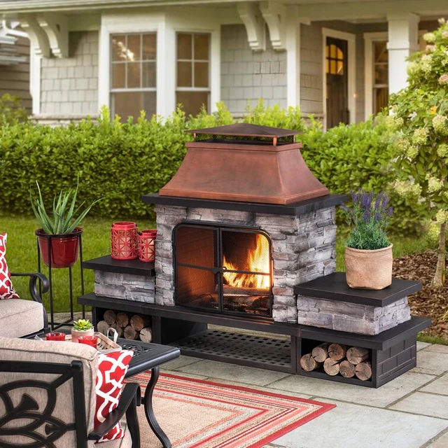 52.36'' H Outdoor Fireplace Wood Burning Multifunctional Outdoor Oven With  Removable Grate, Fire Poker And Spark Screen - Chimeneas - AliExpress