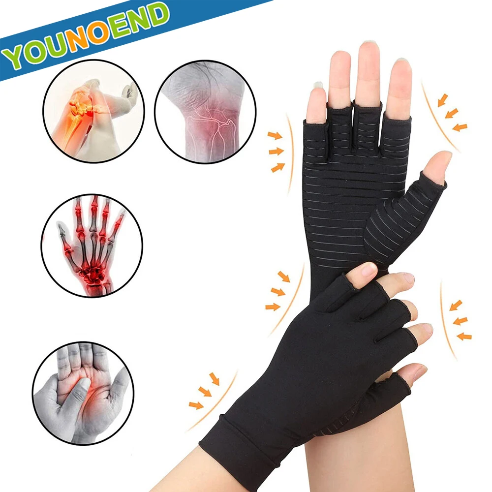 1Pair Compression Arthritis Gloves Copper Infused Fingerless Glove for