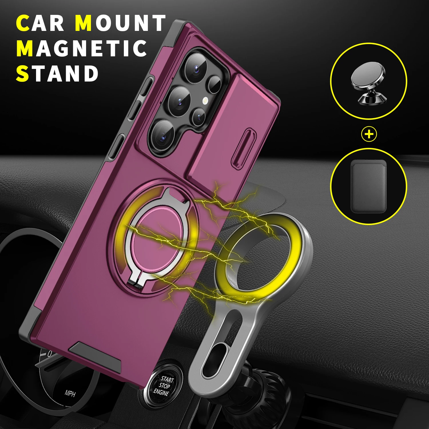 Armor Magnetic Bracket Holder Case with Sliding Window Camera Protection Cover