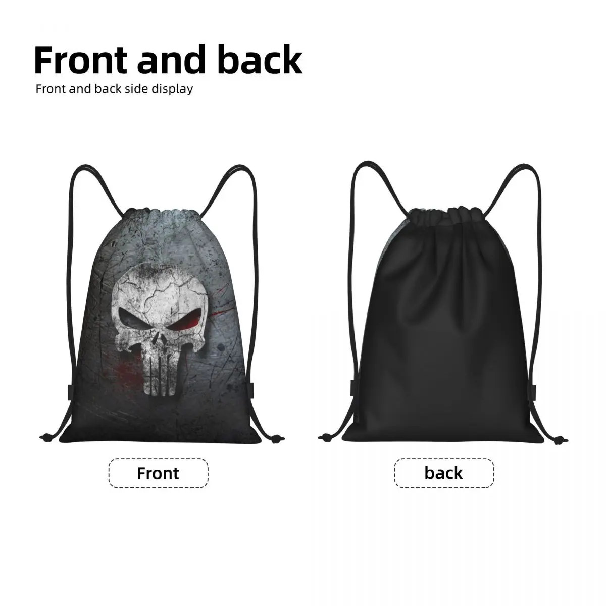 Skeleton Skull Heavy Metal Punishers Drawstring Backpack Women Men Sport Gym Sackpack Portable Shopping Bag Sack 2