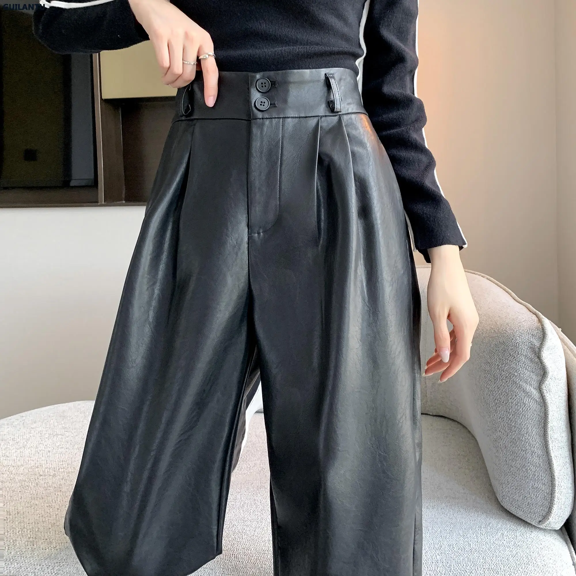 Cheap HOUZHOU Slit Suit Pants Women Wide Leg Pants High Waist Korean Chic  Large Size Casual Commuting Ladies | Joom