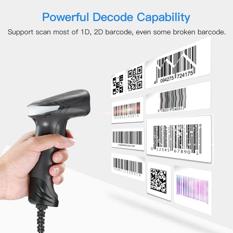 USB High-Speed portable 2D Barcode Scanner 1D QR PDF417 Wired Handheld Data Matrix Barcode Reader For Store Supermarket Payment scanners