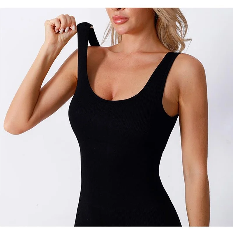 Summer Women Seamless Knit One-piece Yoga Suit Square Collar Jumpsuit Thread Sexy Go out Hip Lift Slim Shorts Jumpsuit Sports & Entertainment