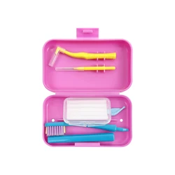 Portable Travel Dental Cleaning & Whitening Kit with Interdental Brush and Toothbrush (Pink)