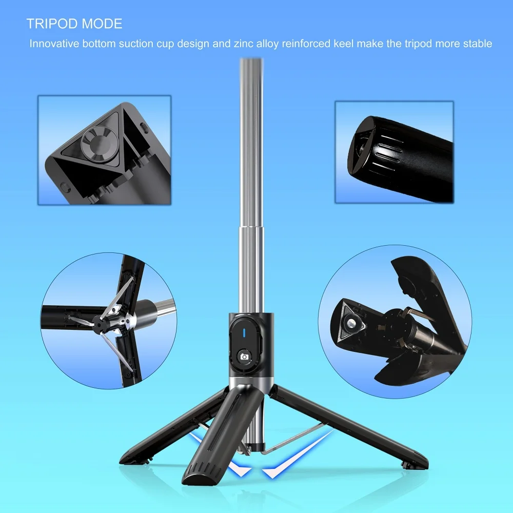 P93 Selfie Stick Tripod with Remote 1.3m Extendable Cell Phone Tripod with Light Gopro Compatible for IPhone, Android, Camera