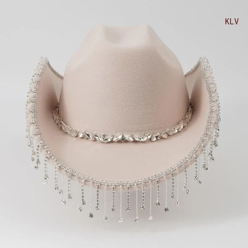 

Crystal Cowboy Hat Tassels Knight Hat for DISCO House Cocktail Parties Vacation Tassels for Comedian Actor