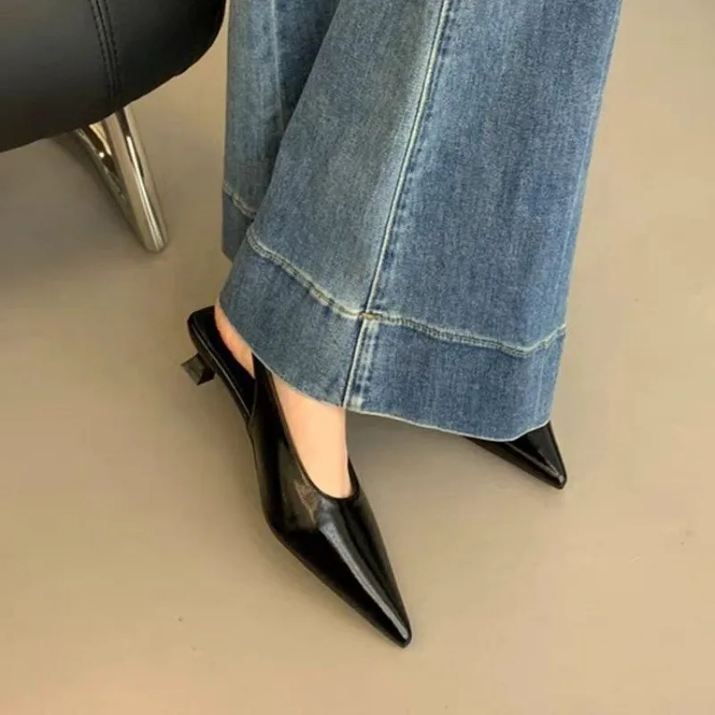 Sexy Pointed Toe Mid Heels Sandals Women Shoes Slingback Summer Trend Dress Leather Pumps New Elegant Party Sandalias Mujer
