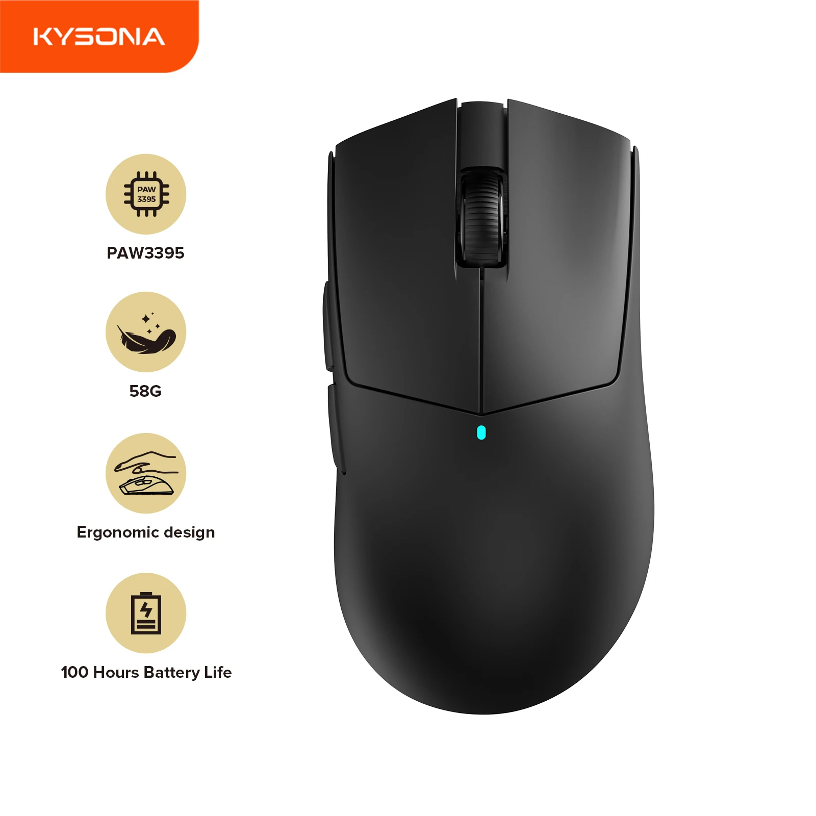 Kysona M511 PAW3395 Wireless Gaming Mouse 58g Ultra-Light 26000DPI 6 Buttons 90 Million Optical Computer Mouse For Laptop PC