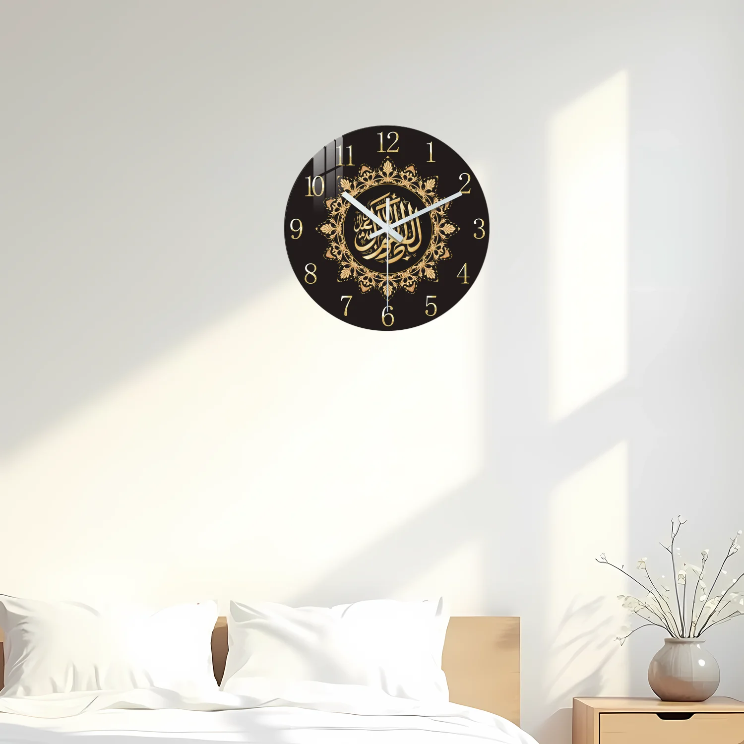 Elegant Geometric Wooden Wall Clock with Gold Accents - Silent and Stylish Timepiece
