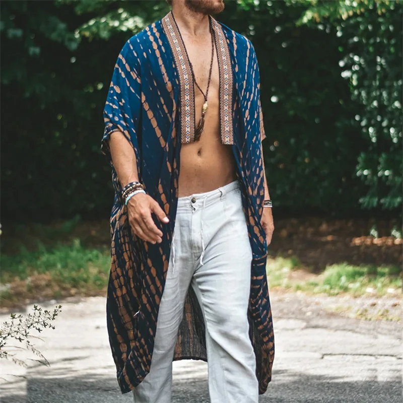 Men s Lightweight Summer Beach Robe Jackets with Open Front and Long Cardigan Design for Casual Vacation Outfits