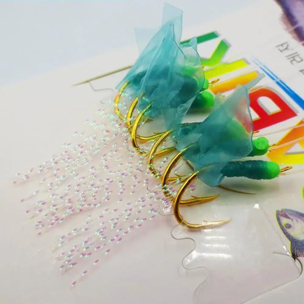 Enhanced Green Rubber Fishing Lures with Golden Tied Hooks