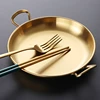 Stainless Steel Round Plate with Handle Korean Sauce Seasoning Dish Snack Serving Tray Flat Bottom Plates Kitchen Tableware 3