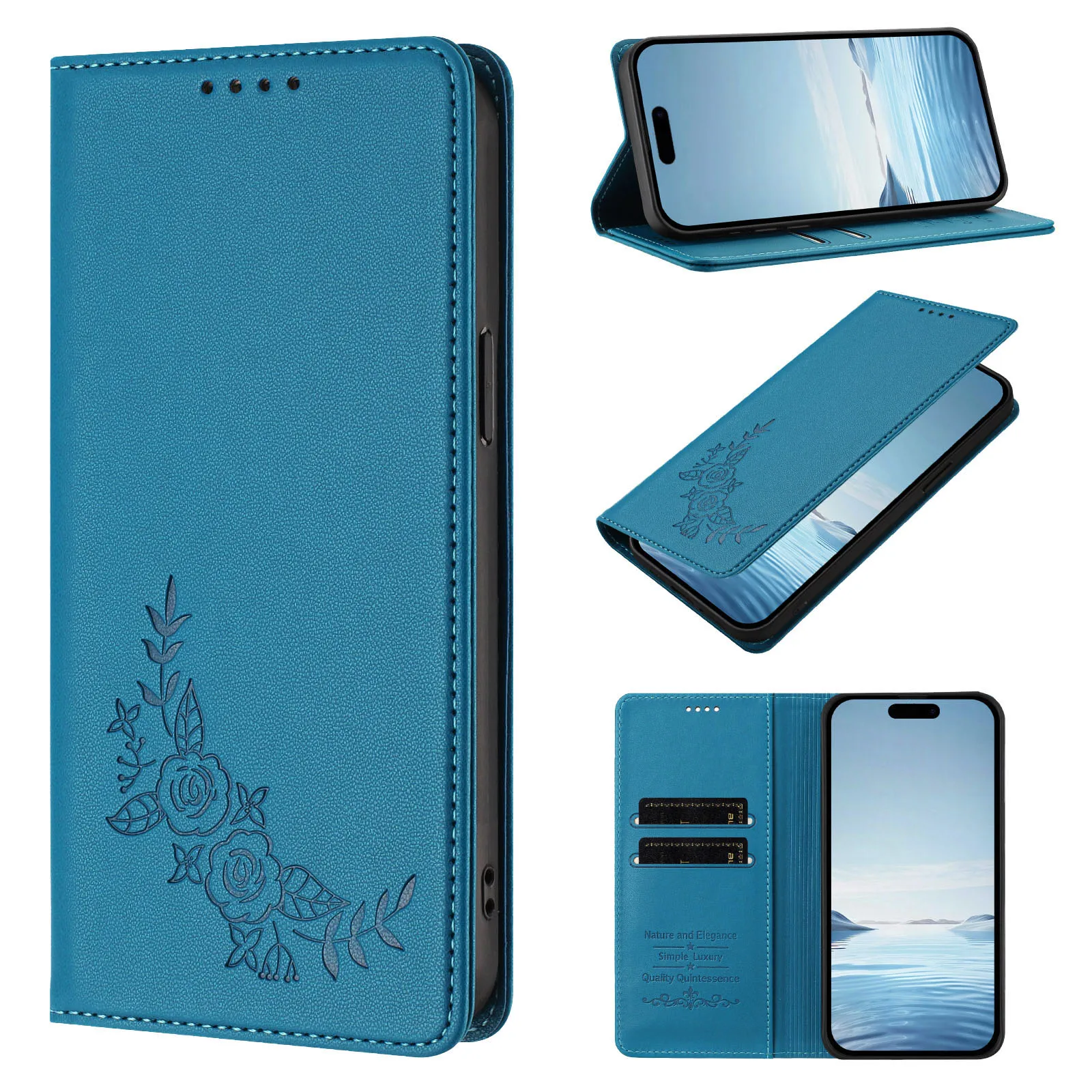 Lotus Flowers Leather Flip Case with Magnetic Closure and Card Slots