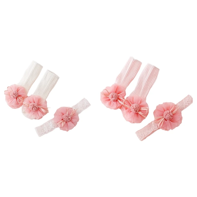 

Baby Socks & Headband Set Lace Flower Newborn Girl Short Socks Non-slip Socks