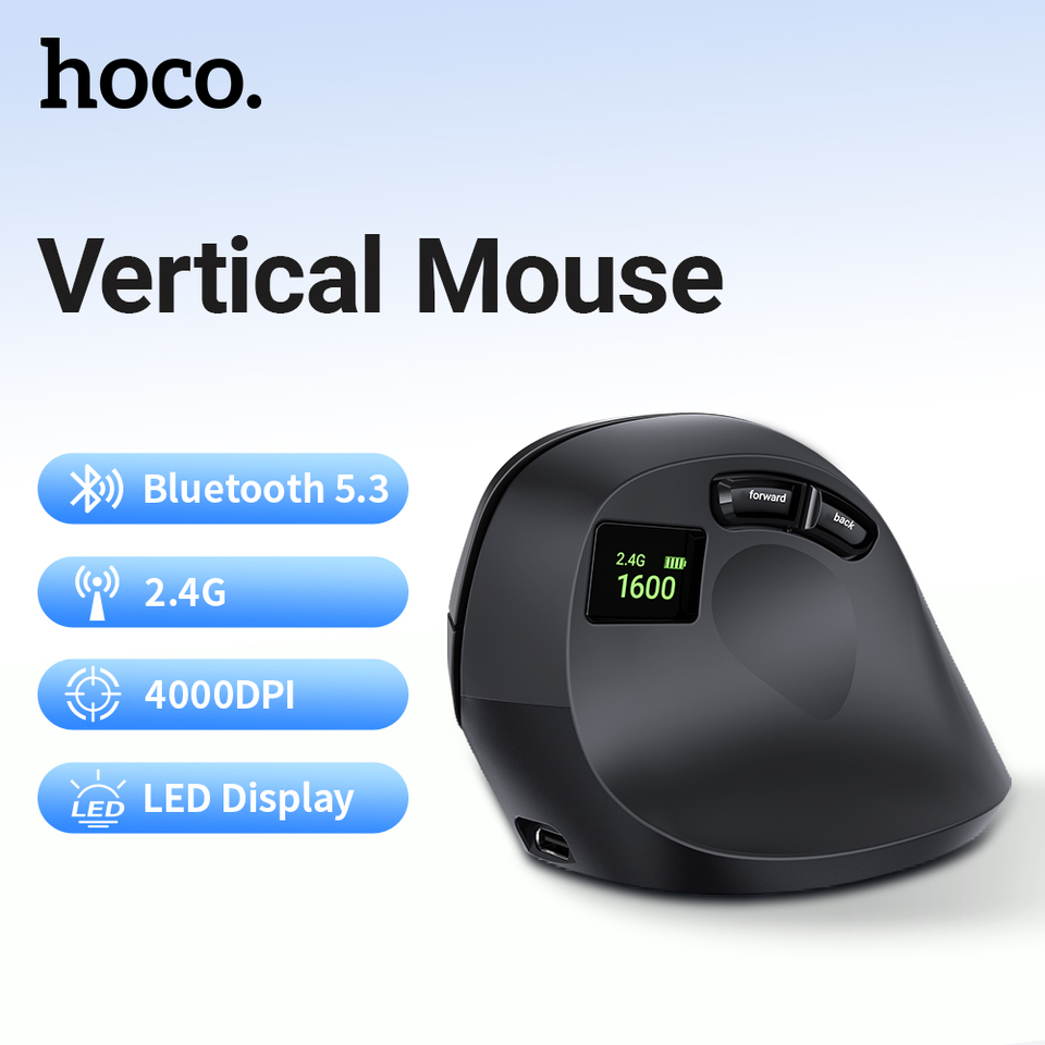 HOCO Vertical Mouse Wireless Bluetooth 5.0 2.4G Ergonomic 4000DPI 5 Mute Buttons For MacBook Tablet Laptops Computer PC Mice