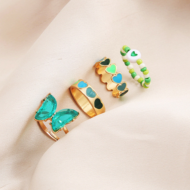 Colorful Enamel Finger Ring Set For Women Heart Butterfly Flower Crystal Kunckle Rings Fashion Lady Party Jewelry
