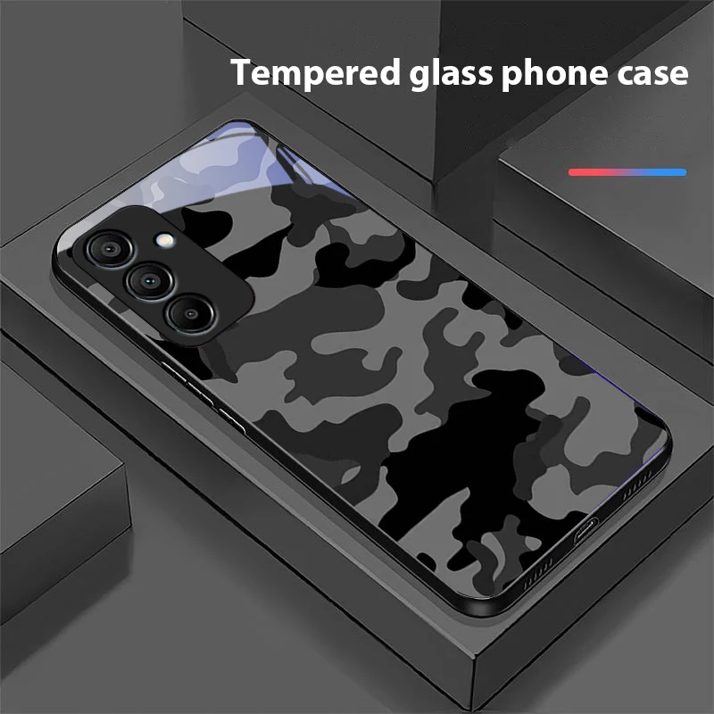 Camouflage Blue Black Tempered Glass Phone Case
