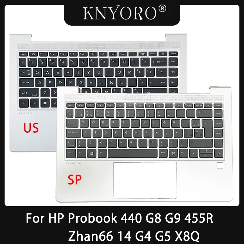 Laptop Palmrest Tampa Superior Backlight Teclado Espanhol Original dos Eua hp Probook 440 g8 440 g9 445r Zhan66 14 g4 g5 X8q Novo