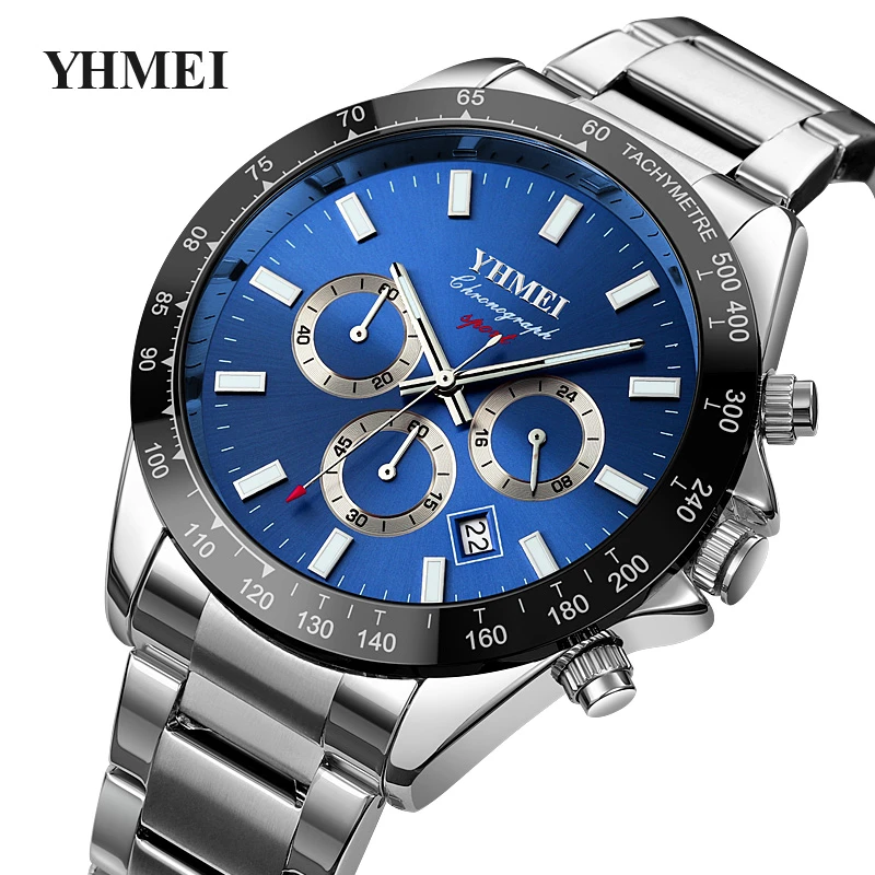 2022 Men's Watch Blue Dial Stainless Steel Band Date Mens Business Male Watches Waterproof Luxuries Men Wrist Watches for Men