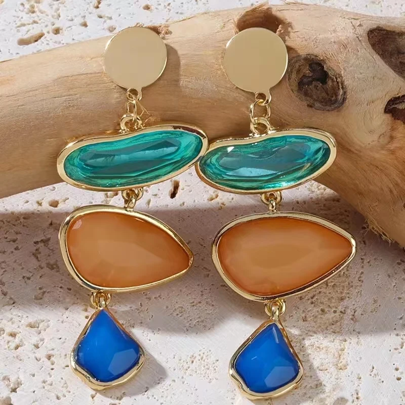 

Boho Simple Elegant Geometric Drop Crystal Long Stud Earrings For Women Simple Irregular Blue Earring Jewelry Accessories Gifts