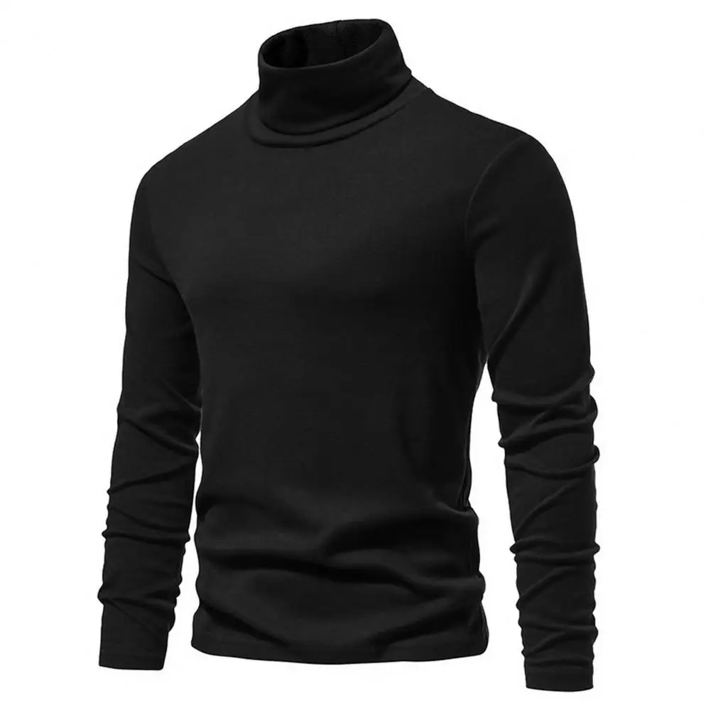 Men Basic Shirt Cozy Men's Winter Sweater High Collar Long Sleeve Elastic Solid Color Pullover Thick Warm Bottoming Top