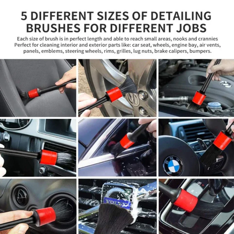 Detailing Brush Set Car Cleaning Brushes Washing Glove Towel Sponge For Car Leather Air Vents Rim Cleaning Dirt Dust Clean Tools 6
