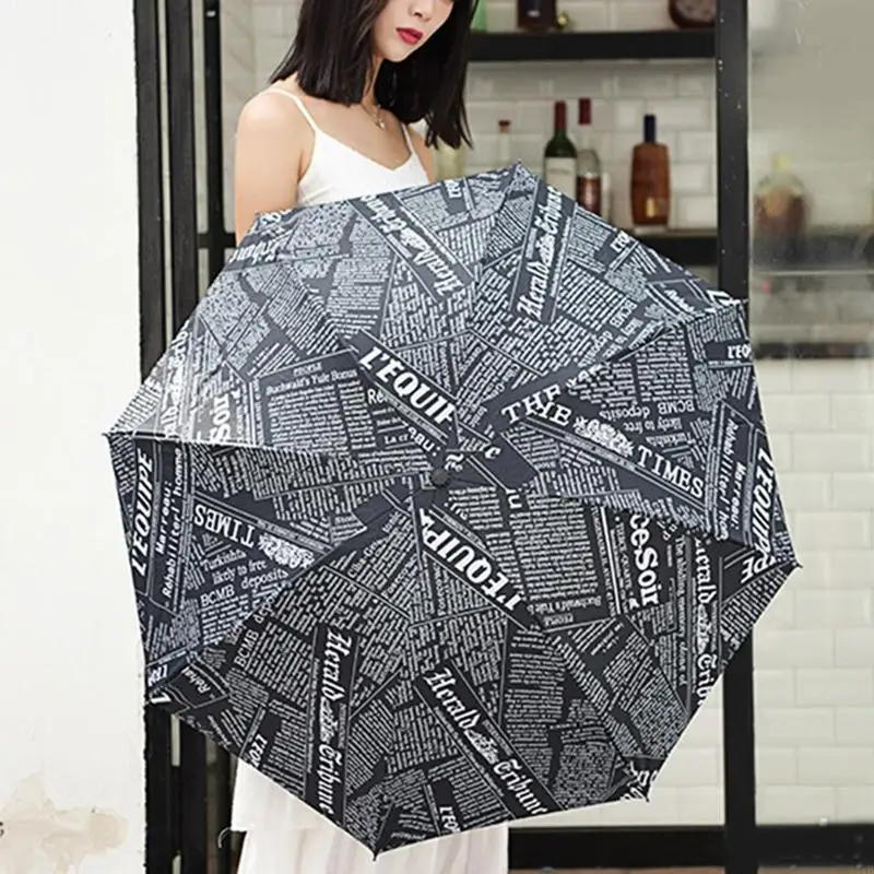 448B Fully Automatic Newspaper Printing Three Folding Umbrella Unisex Retro Umbrellas