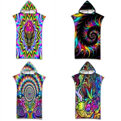 Dynamically Rotating 3D Pattern Microfiber Beach Towel Adult Children Hooded Quick-drying Bath Towel Water Sports Surf Cloak