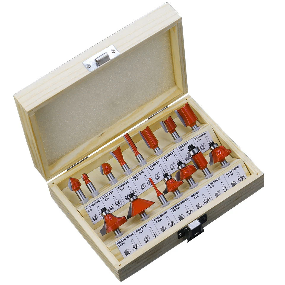 VACK 15 개/대 목공 도구 밀링 커터 1/4 ''/8mm 목재 커터 용 생크 카바이드 라우터 비트 frezy Cutting metal fresas