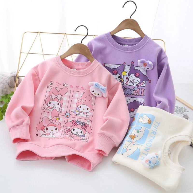 

Kawaii Sanrio Cinnamoroll Kuromi My Melody Anime Cartoon Korean Edition Children's Wear Square Checker Girls' Round Neck Sweater