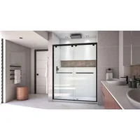 Semi-frameless bypass sliding shower door, black satin, 56-60 x 76,5/16 inches wide. (8 mm) transparent tempered glass 2