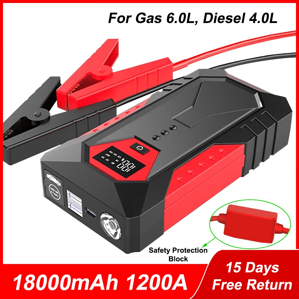 신제품 1200A 18000mAh 자동차 배터리 충전기 및 부스터 시동키, 가솔린 및 디젤차용 점프 스타터부터 충전할 수 있습니다! 신제품 1200A 18000mAh 자동차 배터리 충전기 및 부스터 시동키, 가솔린 및 디젤차용 점프 스타터부터 충전할 수 있습니다!