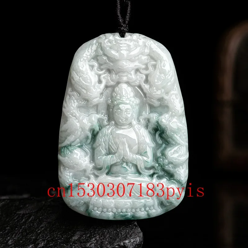 

Natural Burmese Emerald Dragon Guanyin Jade Pendant Necklace Carved Fashion Fine Jewelry Luxury Charm Amulet Gifts for Women Men